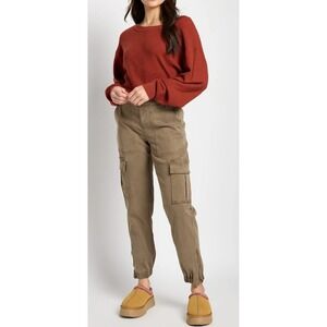 Herizon Nikki Brown Cargo Jogger Pants High Rise Utility Tapered Ankle Zip Sz 4